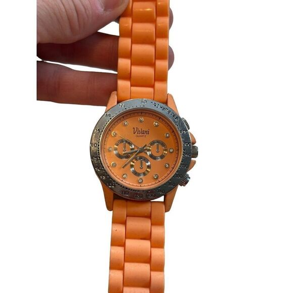 Vivani Quartz Orange Silicone Band Watch With Stainless Steel Caseback & Tachyme - Picture 7 of 8